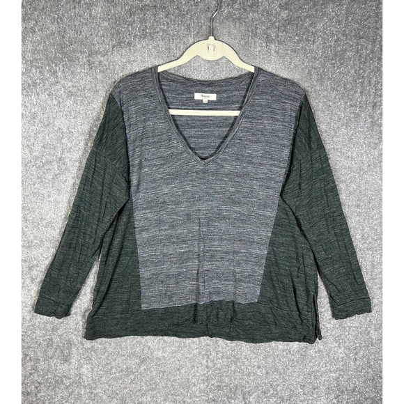 Madewell All Around Tee Shirt Top Colorblock Womens Medium Gray Green V-Neck - Picture 1 of 15